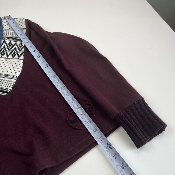 Desigual Patchwork Shawl Neck Pullover Sweater S Burgundy Cottagecore - Picture 8 of 16